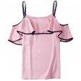 Spring new small sling leaky shoulder shirt female temperament solid color chiffon shirt feminine suspenders vest