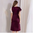 Spring new V-neck exquisite beaded collar printed stretch waist swing dress