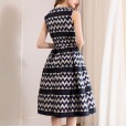 Spring new sleeveless vest A-line dress temperament was thin stripe long skirt high-end women's clothing