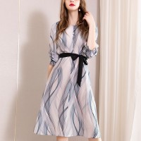 Spring new printed silk dress mid-length temperament mulberry silk A-line skirt big-name high-end women's clothing