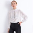 Spring new niche silk lace shirt ladies long sleeve shirt mulberry silk white shirt