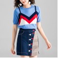 Spring new age-reduced wool knitted round neck top A-line check skirt two-piece suit