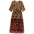 Spring new fashion silk temperament women's printed long-sleeved long waist dress