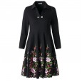 Early spring new three-dimensional decorative embroidery retro dress seven-point sleeve women were thin A-line skirt