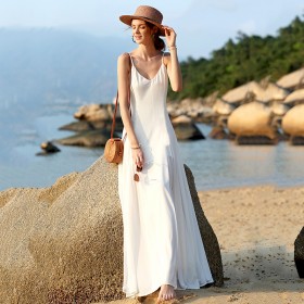 Bohemian solid color suspenders fairy long swing dress women's hot dress