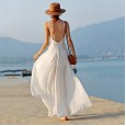 Bohemian solid color suspenders fairy long swing dress women's hot dress