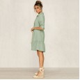 Autumn and winter big swing lapel single-breasted shirt female dress mid-sleeved solid color woven