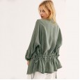 Autumn and winter new solid color short paragraph lapel windbreaker jacket nine-point sleeve fashion women