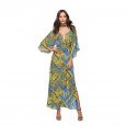 Open-back lace-up hot-sale 3/4 sleeve printed women's dress
