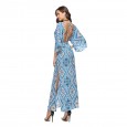 Open-back lace-up hot-sale 3/4 sleeve printed women's dress
