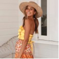 Spring and summer new wind lotus leaf color matching back strap tube top