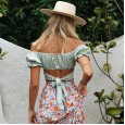 Spring and summer new style wind lantern short-sleeved square V-neck exposed navel back straps pleated solid color short coat