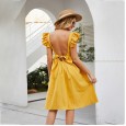 Hot spring and summer new sleeveless stitching ruffled sleeve square collar solid color halter lace dress