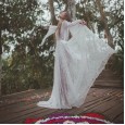 Spring and summer new transparent lace trumpet long-sleeved V-neck big swing sexy dress