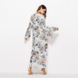 Spring and summer hot new products with trumpet sleeves V-neck printing split long dress new women's clothing