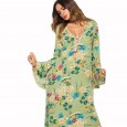 Spring and summer hot new products with trumpet sleeves V-neck printing split long dress new women's clothing