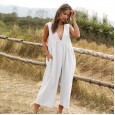 Spring and summer new fashion women's V-neck strap sexy solid color jumpsuit