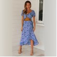 New bohemian holiday style irregular skirt short section exposed navel top two-piece suit