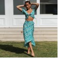 New bohemian holiday style irregular skirt short section exposed navel top two-piece suit