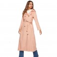 New Pink Corduroy Trench Coat Lace Lapel Button Long Sleeve Women