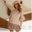 Autumn and winter new sweaters lotus leaf trumpet stitching long sleeve loose round neck top