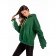Spring and autumn new bat sleeve pocket plus velvet thick hooded hooded sweater women's jacket