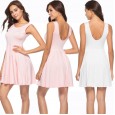 Summer new hot models pure white simple small fresh halter pleated dress women's clothing