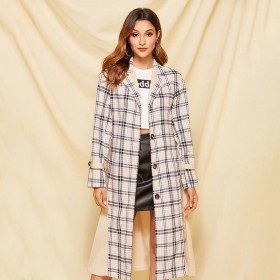 Women's autumn and winter new fashion slim plaid trench coat long-sleeved casual jacket