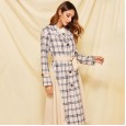 Women's autumn and winter new fashion slim plaid trench coat long-sleeved casual jacket