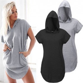 Summer new V-neck loose large size women's shirt hooded sweater short-sleeved t-shirt