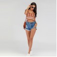 Summer retro check camisole women's knitted short versatile coat
