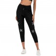 Summer new casual pants women's fashion five-pointed star hot beads stretch nine points pants tide