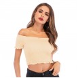 Summer new women's fashion fungus earrings T-shirt top word collar exposed navel short sleeves