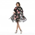 Floral chiffon shirt women's spring and summer mid-length beach chiffon jacket blouse tassel shawl