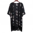 Floral chiffon shirt women's spring and summer mid-length beach chiffon jacket blouse tassel shawl