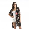 Floral chiffon shirt women's spring and summer mid-length beach chiffon jacket blouse tassel shawl