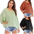 Spring and summer new top solid color bat sleeve T-shirt bottoming shirt