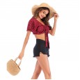 Casual short velvet pleated polka dot summer chiffon shirt