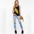Leaf print camisole women's round neck sexy fashion top