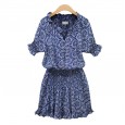 Hot selling summer women's new short-sleeved printed cotton casual wild V-neck button dress