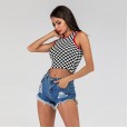 New product contrast color plaid knitted vest female summer short section exposed navel slim stretch sleeveless top