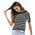 Spring Fashion Knitwear Round Neck Pullover Striped Sweater Women Women