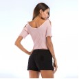 Xia Xiu Slim Thin Knitwear Ladies Lace Bow Lace Strapless V-neck Short Top
