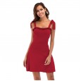Women's sweet A-line skirt summer new solid color lace knit suspender dress
