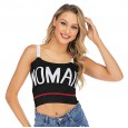 Sexy colorblock letter sleeveless suspender tops knitted vest women summer shorts