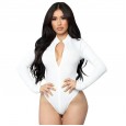 Women's V-neck long-sleeved zipper bodysuit slim jumpsuit