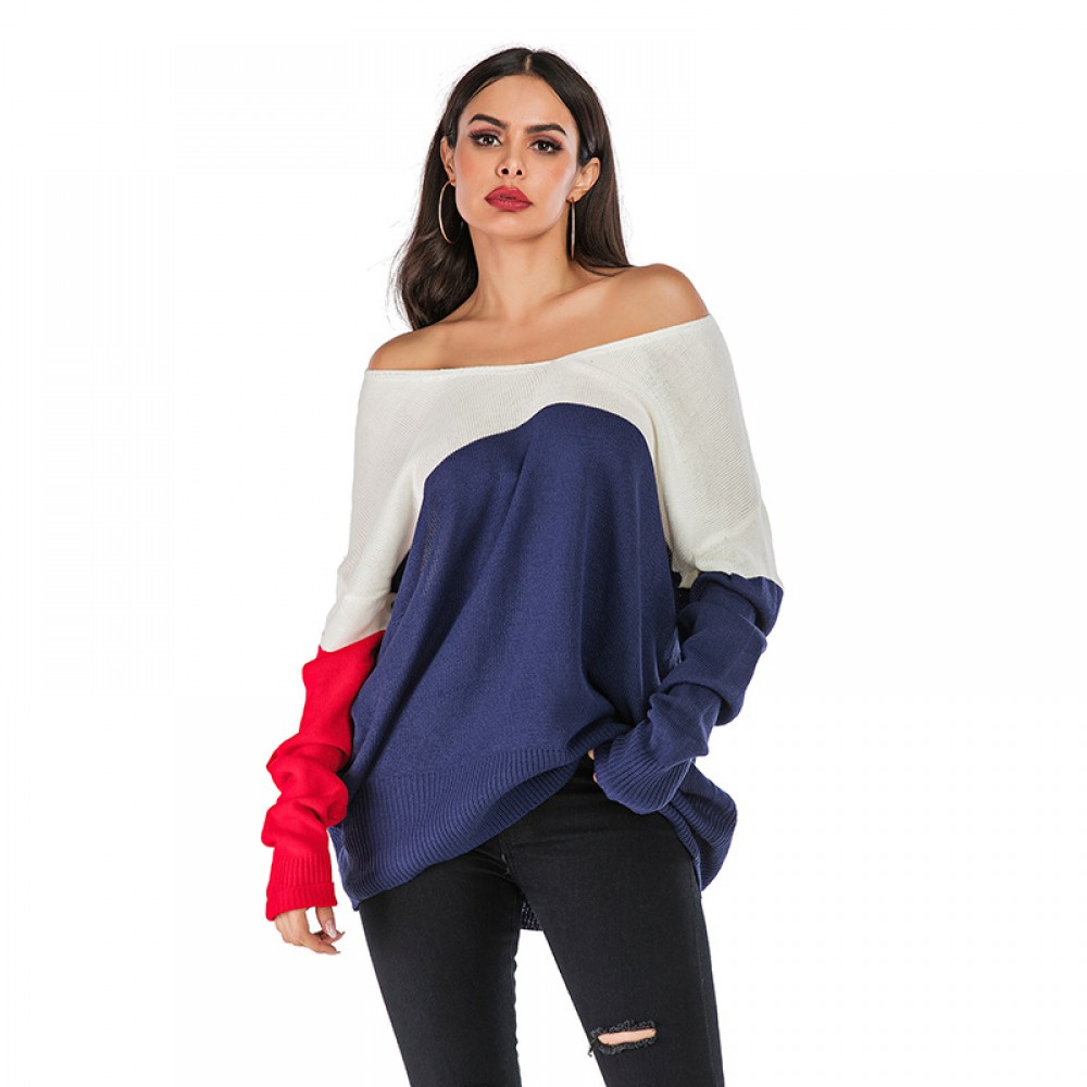One-shoulder slim-fit long-sleeved sweater pullover solid color wild female bottoming shirt