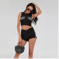 Fashionable New Women's Sleeveless Vest Personalized Printed Backless Short Naked Top