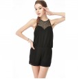 New snow gauze mesh splicing jumpsuit female summer waist slim shorts