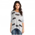 Hot sale bat pattern printed loose t-shirt women's pullover long sleeve ribbed sweater